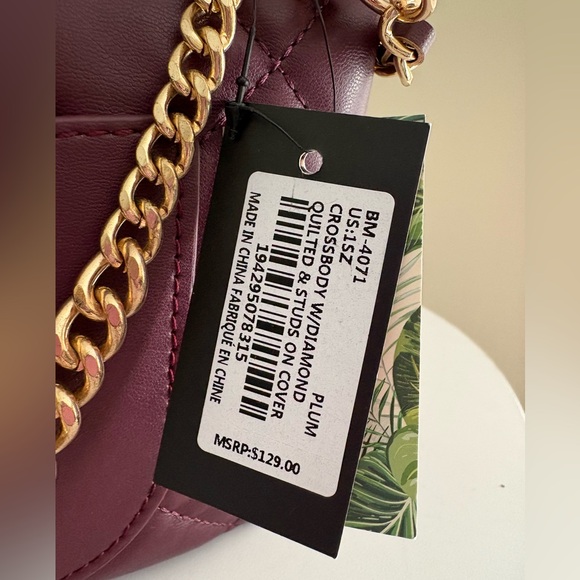 Badgley Mischka Burgundy Quilted Shoulder Bag with detachable chain strap - Picture 4 of 7
